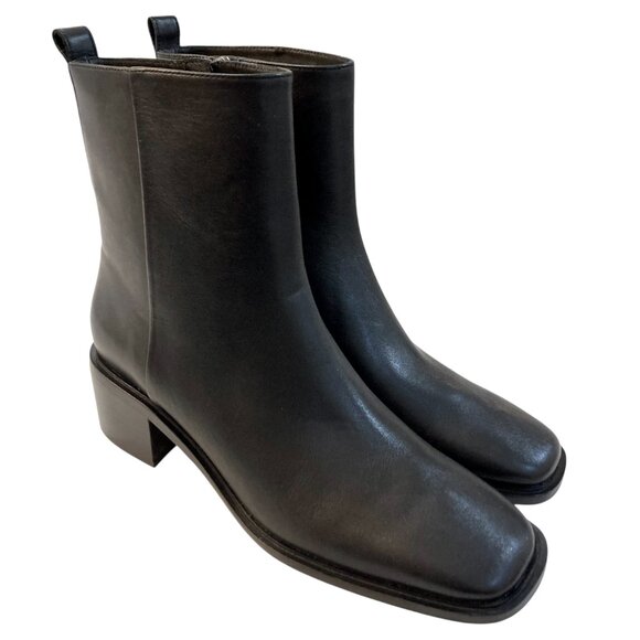 EVERLANE The City Boot Leather Side Zip Block Square Toe Ankle Size 11 Black NEW - Picture 5 of 16